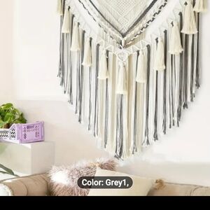 Elegant Gray and Cream Macrame Wall Hanging